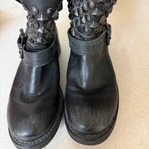 ASH Black Moto Slouch Leather Boot RARE with Studs and Buckles 39.5 Biker, Goth